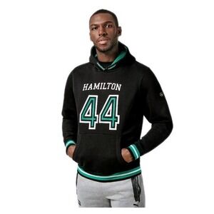 Mercedes AMG Petronas Hoodie Mens L Lewis Hamilton 44 F1 Racing Black Sweatshirt